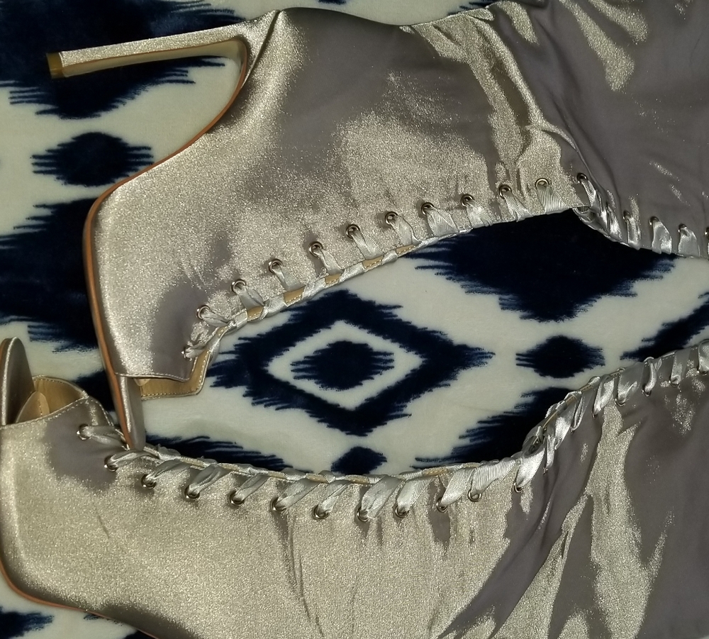 Thigh high satin boots